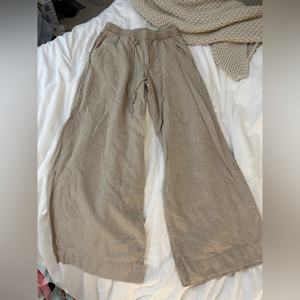 Wide leg linen pants high rise pull on